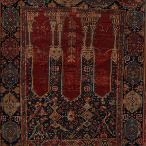 Close-up image of an early modern Ottoman sajjadah rug