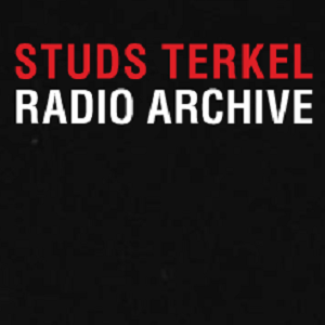 Red and white text reading 'Studs Terkel Radio Archive' on a black background. 