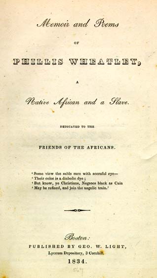 Cover page of Memoirs and Poems of Phillis Wheatley