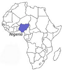 A map of the African continent with Nigeria highlighted