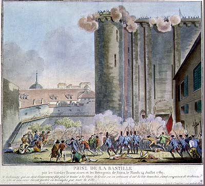 Color engraving of Taking of the Bastille